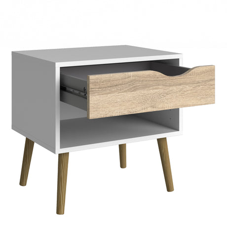 Oslo Package - 2 x Bedside 1 Drawer + Chest of 5 Drawers (2+3) + Wardrobe 2 Doors 2 Drawers in White and Oak
