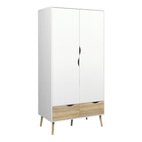 Oslo Package - 2 x Bedside 1 Drawer + Chest of 5 Drawers (2+3) + Wardrobe 2 Doors 2 Drawers in White and Oak