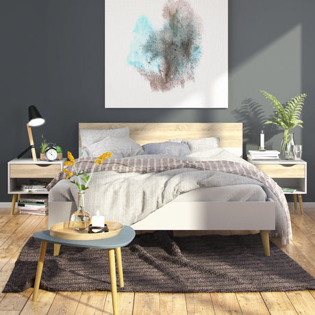 Oslo Package - 2 x Bedside 1 Drawer + Double Bed (140 x 200) in White and Oak