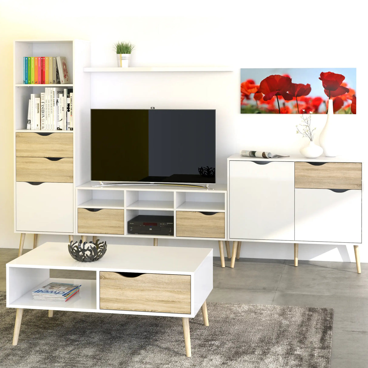 Oslo Coffee Table with Drawer and Shelf White and Oak