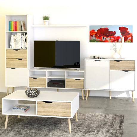 Oslo Coffee Table with Drawer and Shelf White and Oak