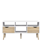Oslo TV Unit Wide 2 Drawers 4 Shelves in White and Oak