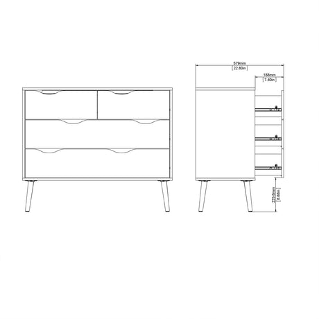 Oslo Chest of 4 Drawers (2+2) in Black and Oak