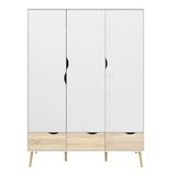 Oslo Wardrobe 3 Doors 3 Drawers in White and Oak