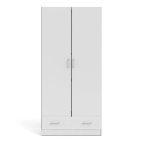 Space Wardrobe with 2 Doors + 1 Drawer in White 1750