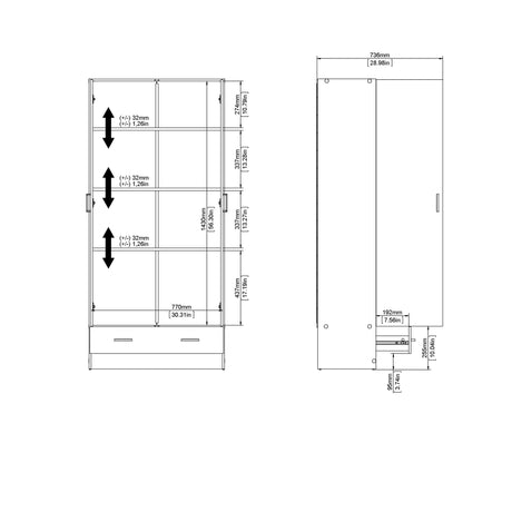 Space Wardrobe with 2 doors + 1 drawer in Oak 1700