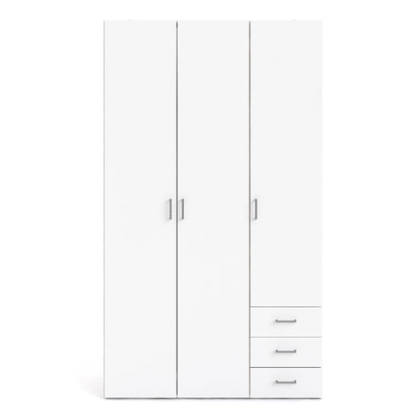Space Wardrobe - 3 Doors 3 Drawers in White 2000