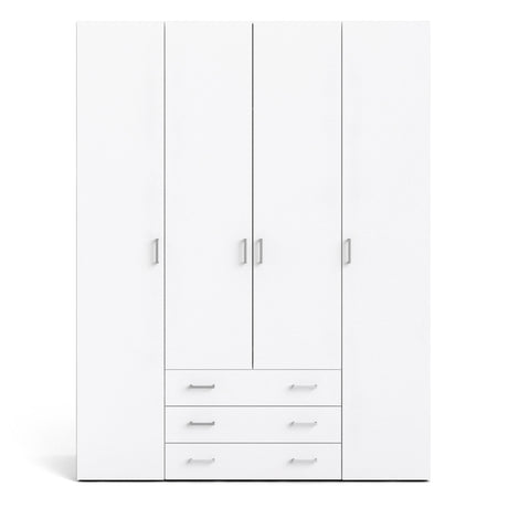 Space Wardrobe - 4 Doors 3 Drawers in White 2000