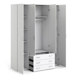 Space Wardrobe - 4 Doors 3 Drawers in White 2000