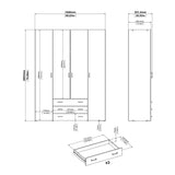Space Wardrobe - 4 Doors 3 Drawers in White 2000