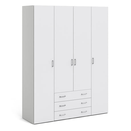 Space Wardrobe - 4 Doors 3 Drawers in White 2000