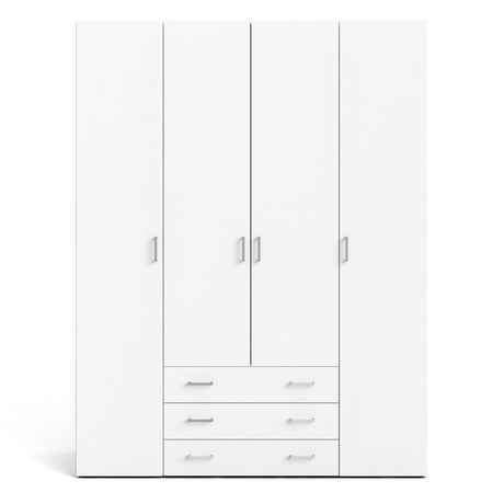 Space Wardrobe - 4 Doors 3 Drawers in White 2000
