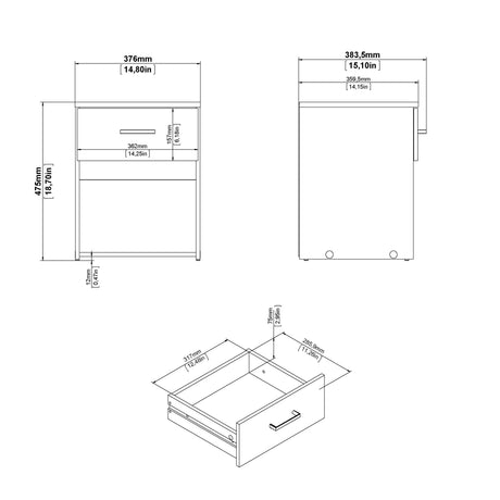 Space Bedside 1 Drawer in White