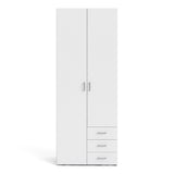 Space Wardrobe - 2 Doors 3 Drawers in White 2000