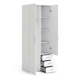 Space Wardrobe - 2 Doors 3 Drawers in White 2000