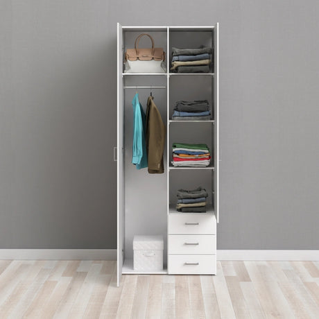 Space Wardrobe - 2 Doors 3 Drawers in White 2000