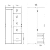 Space Wardrobe with 2 doors + 3 drawers White 1750