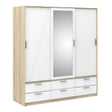 Line Wardrobe 3 Doors 6 Drawers in Oak with White High Gloss