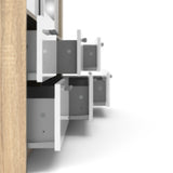 Line Wardrobe 3 Doors 6 Drawers in Oak with White High Gloss