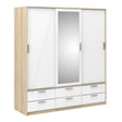 Line Wardrobe with 3 Doors 6 Drawers in Oak with White High Gloss