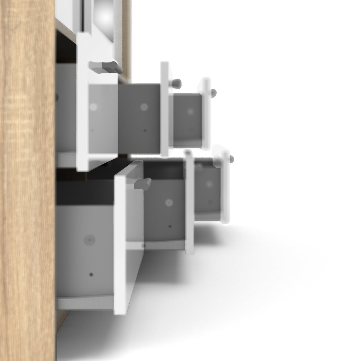 Line Wardrobe with 3 Doors 6 Drawers in Oak with White High Gloss