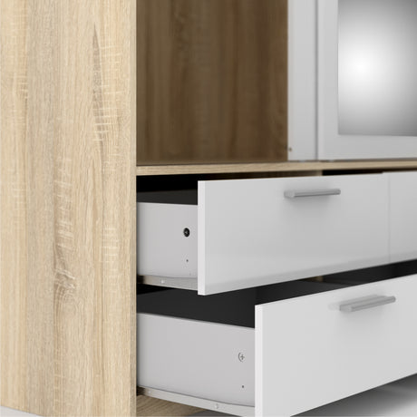 Line Wardrobe with 3 Doors 6 Drawers in Oak with White High Gloss