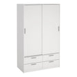 Line Wardrobe with 2 Sliding Doors and 4 Drawers in White