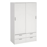 Line Wardrobe with 2 Sliding Doors and 4 Drawers in White