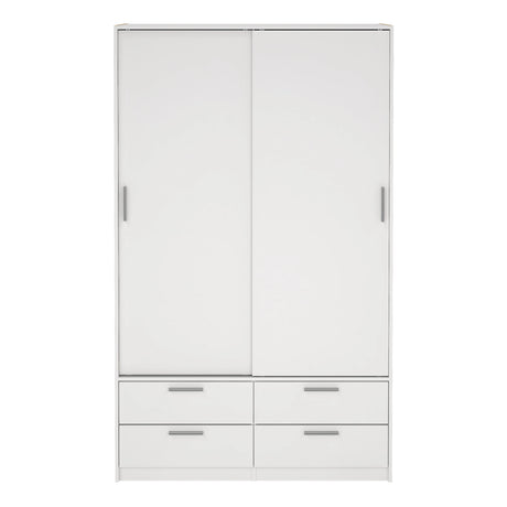 Line Wardrobe with 2 Sliding Doors and 4 Drawers in White