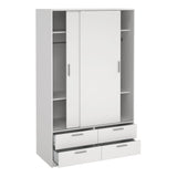Line Wardrobe with 2 Sliding Doors and 4 Drawers in White