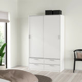 Line Wardrobe with 2 Sliding Doors and 4 Drawers in White