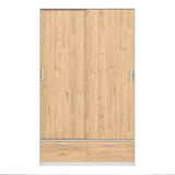 Line Wardrobe with 2 Doors 2 Drawers in White and Jackson Hickory Oak