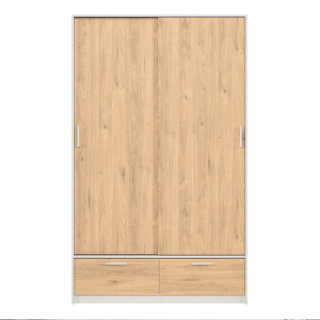 Line Wardrobe with 2 Doors 2 Drawers in White and Jackson Hickory Oak