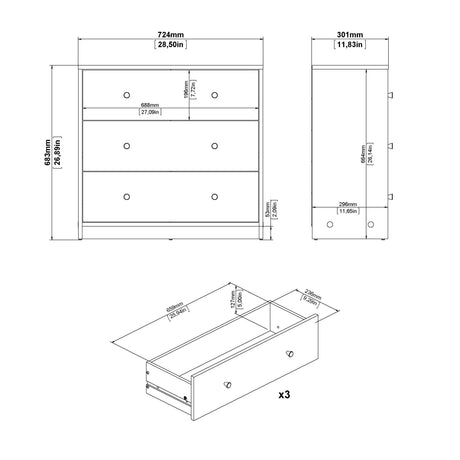 May Chest of 3 Drawers in Black