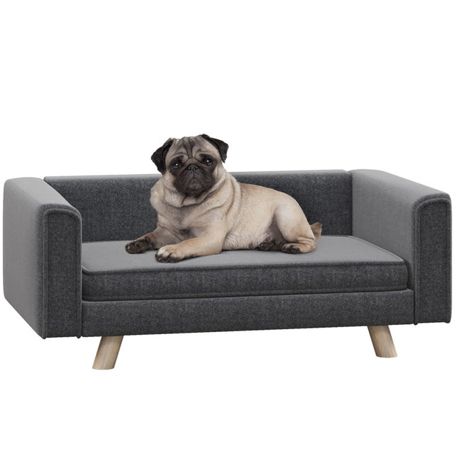 PawHut Elevated Dog Sofa Bed, with Cushion, for Medium and Small Dogs, Grey