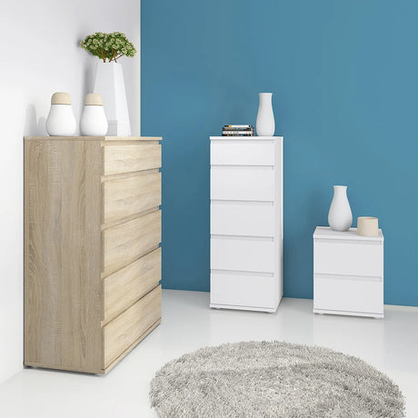 Nova Narrow 5 Drawer Chest in White