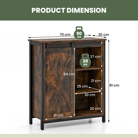 32 Inch Farmhouse Sideboard Buffet Cabinet with Sliding Barn Door and Adjustable Shelves-Rustic Brown