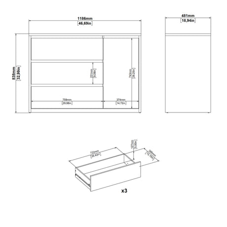 Next Sideboard with 1 Door and 3 Drawers White