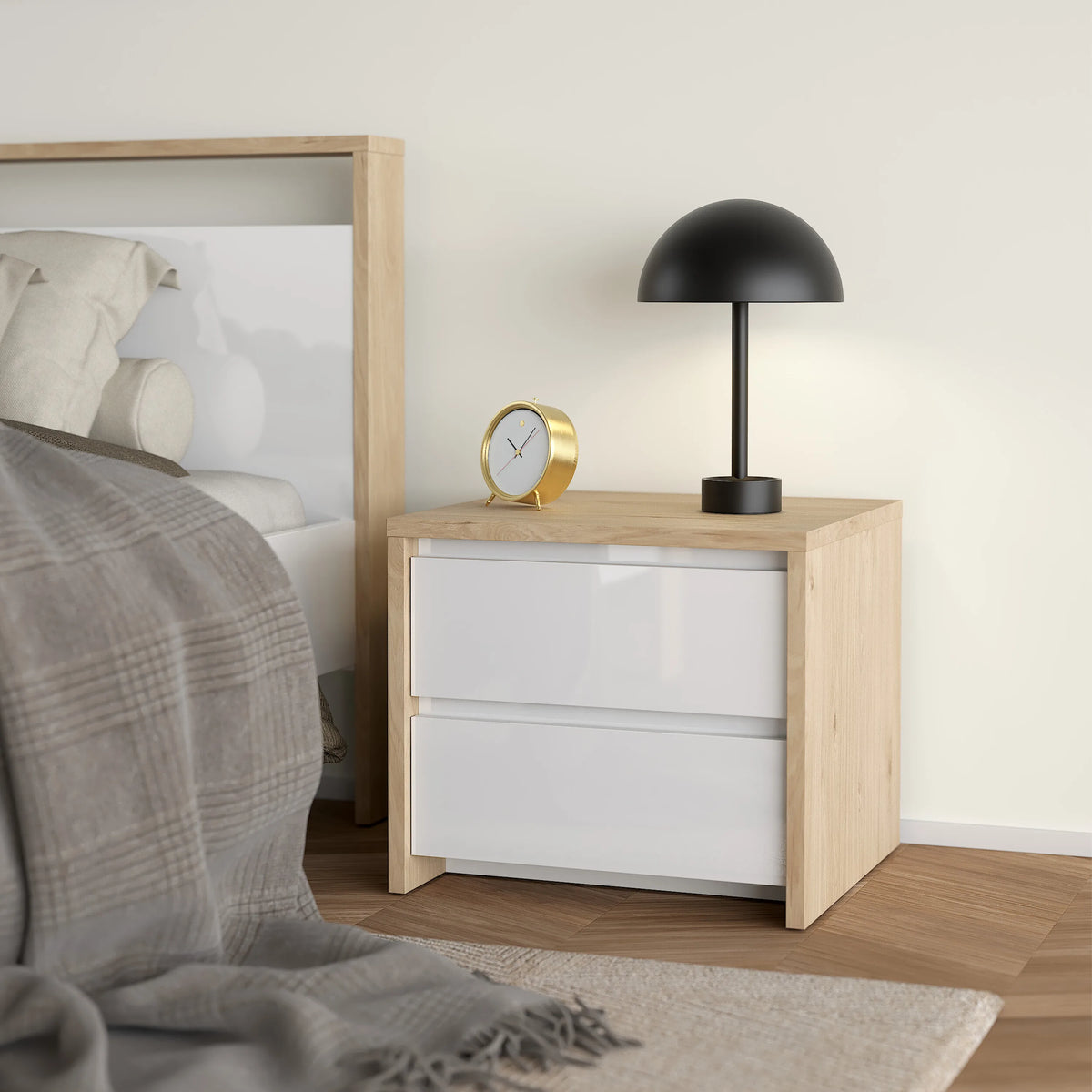 Next Nightstand 2 Drawers Jackson Hickory White High Gloss