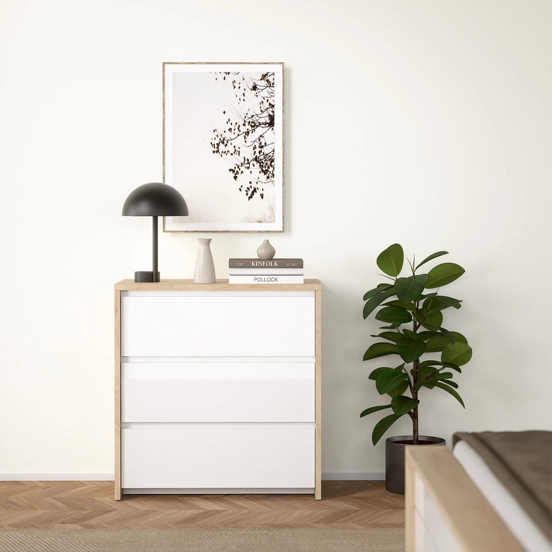 Next Chest 3 Drawers Jackson Hickory White High Gloss