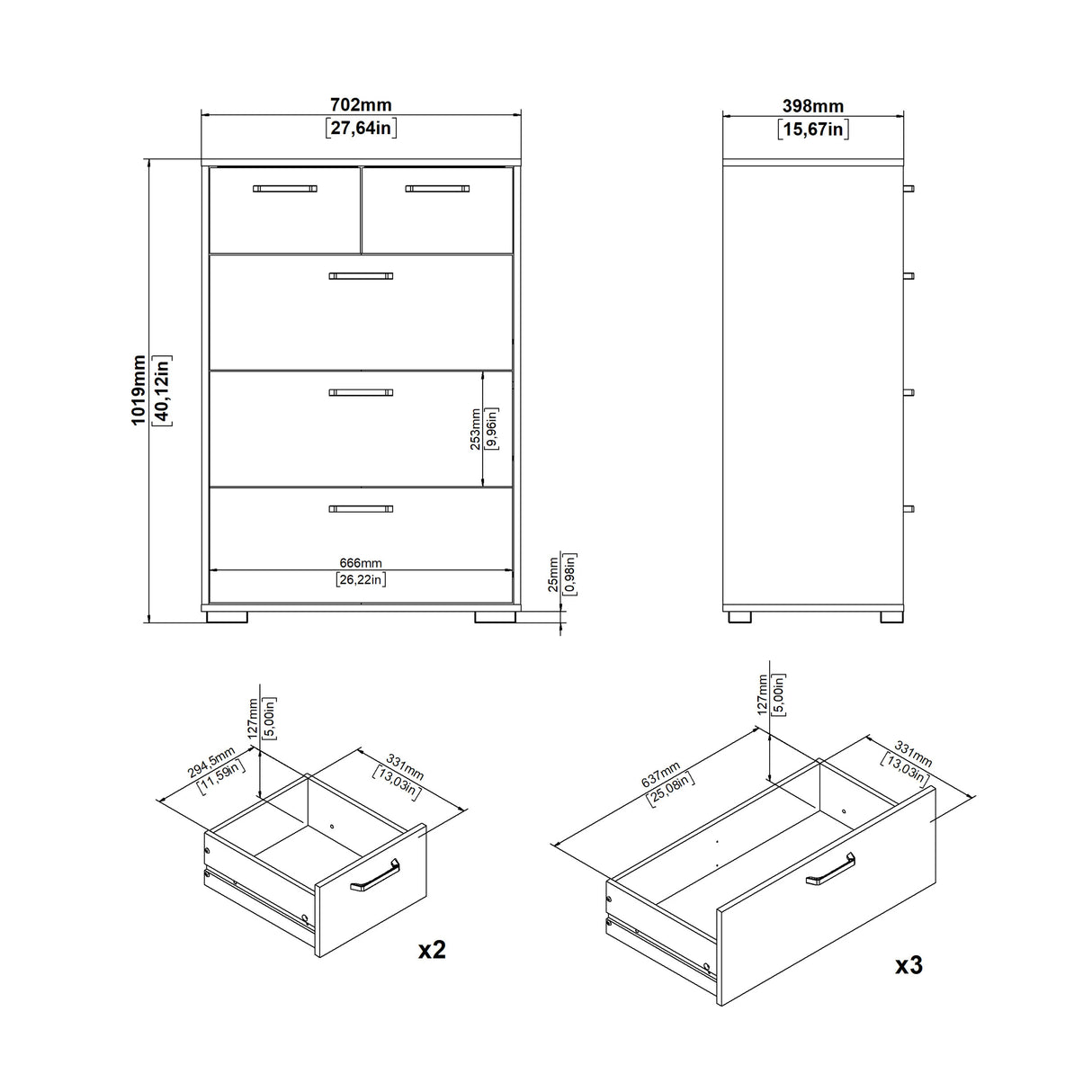 Sofia Chest 3 + 2 Drawers White