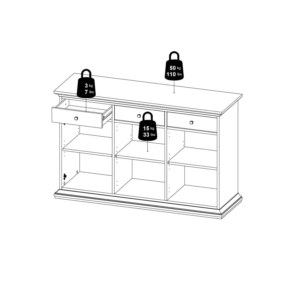 Paris Sideboard with 3 Doors and 3 Drawers in Matt Grey