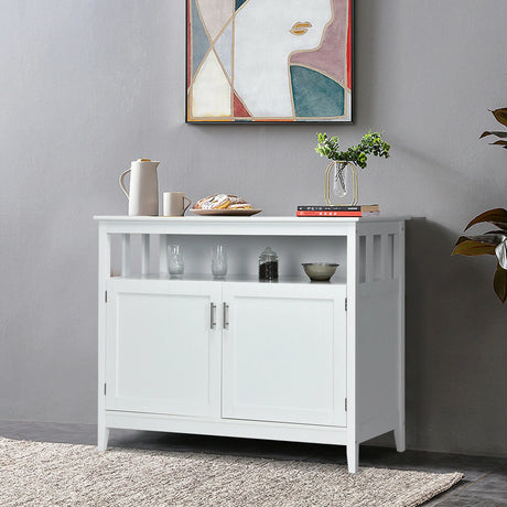 2-Door Sideboard with Open Shelf &amp; 5-Position Shelf for Kitchen &amp; Dining Room-White