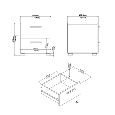 Pepe Bedside 2 Drawers in Oak