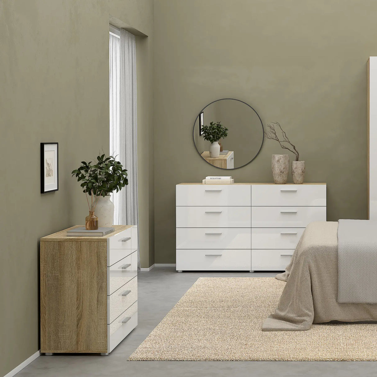 Pepe Chest of 4 Drawers in Oak with White High Gloss