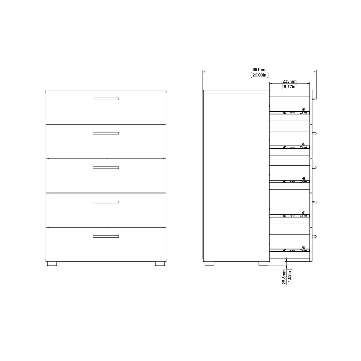 Pepe Chest of 5 Drawers in Oak with White Gloss