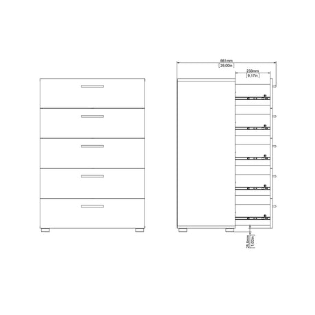Pepe Chest of 5 Drawers in Oak with White Gloss