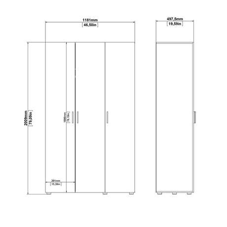 Pepe Wardrobe with 3 Doors in White