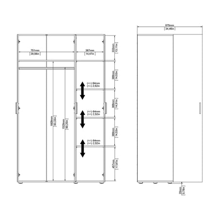 Pepe Wardrobe with 3 Doors in White