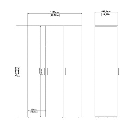 Pepe Wardrobe with 3 Doors in Black